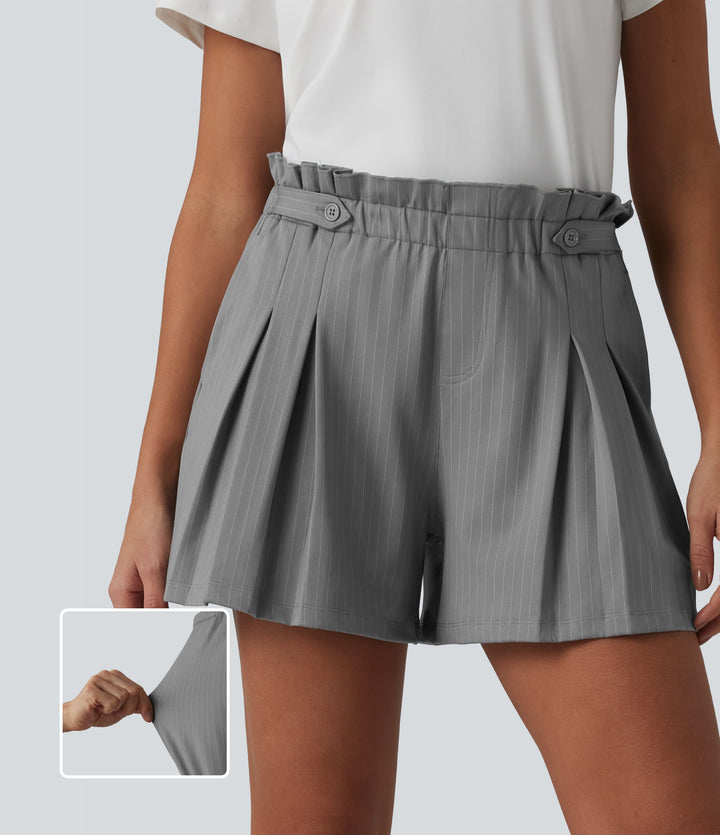 Ruffle High Waisted Pleated Stripe Casual Shorts 4'' with Pockets — Dusk Smoke Pinstripe — view 1