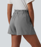 Ruffle High Waisted Pleated Stripe Casual Shorts 4'' with Pockets — Dusk Smoke Pinstripe — view 2