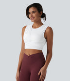 Ribbed Knit Twisted Mesh Overlay Built-in Bra InstantCool Anti-odor Yoga Cropped Tank Top-UPF40+ — Frost White — view 4