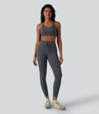 Low Support U Neck Built-in Bra Racerback Yoga Sports Bra — Gray Pinstripe — view 6