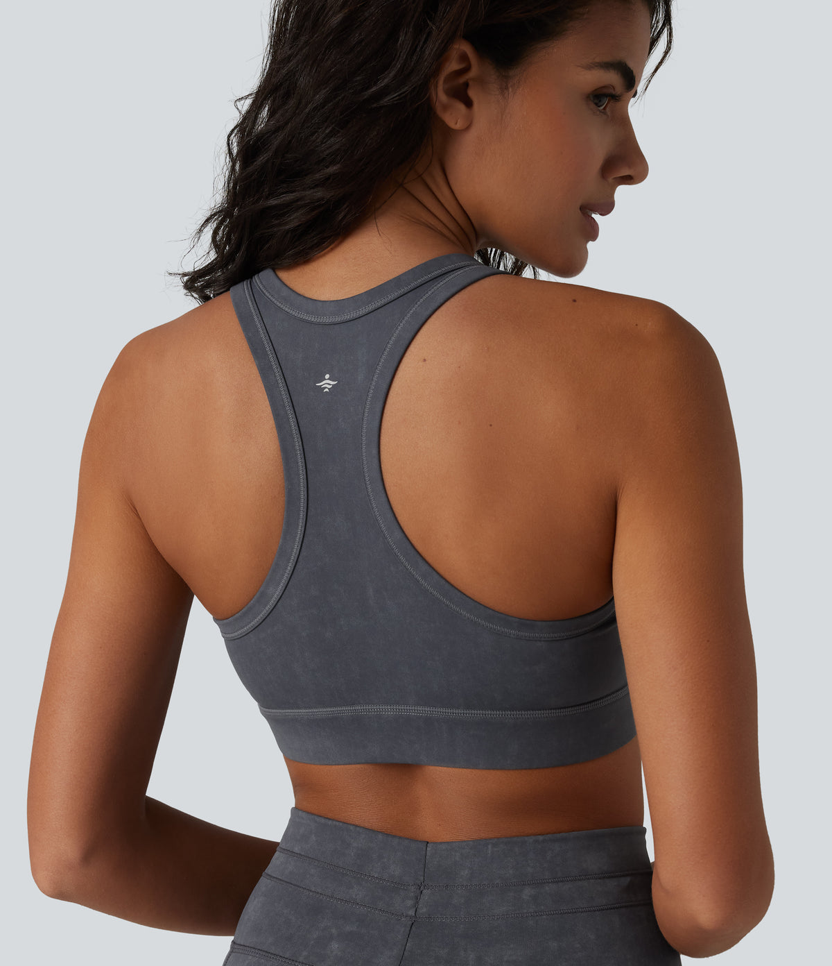 Low Support U Neck Built-in Bra Racerback Yoga Sports Bra — Gray Pinstripe — view 1