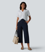 V Neck Short Sleeve Stripe Casual Linen-Feel Blouse — Stone Veil — view 6
