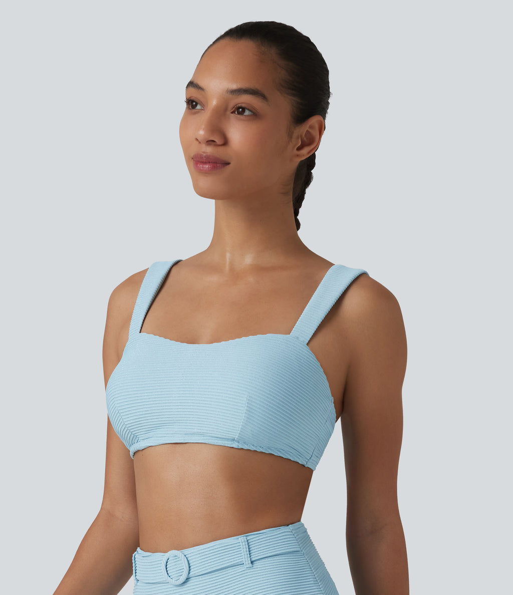 Push-Up Square Neck Stripes Sparkle Bikini Top Swimsuit — Cooling Spray — view 3