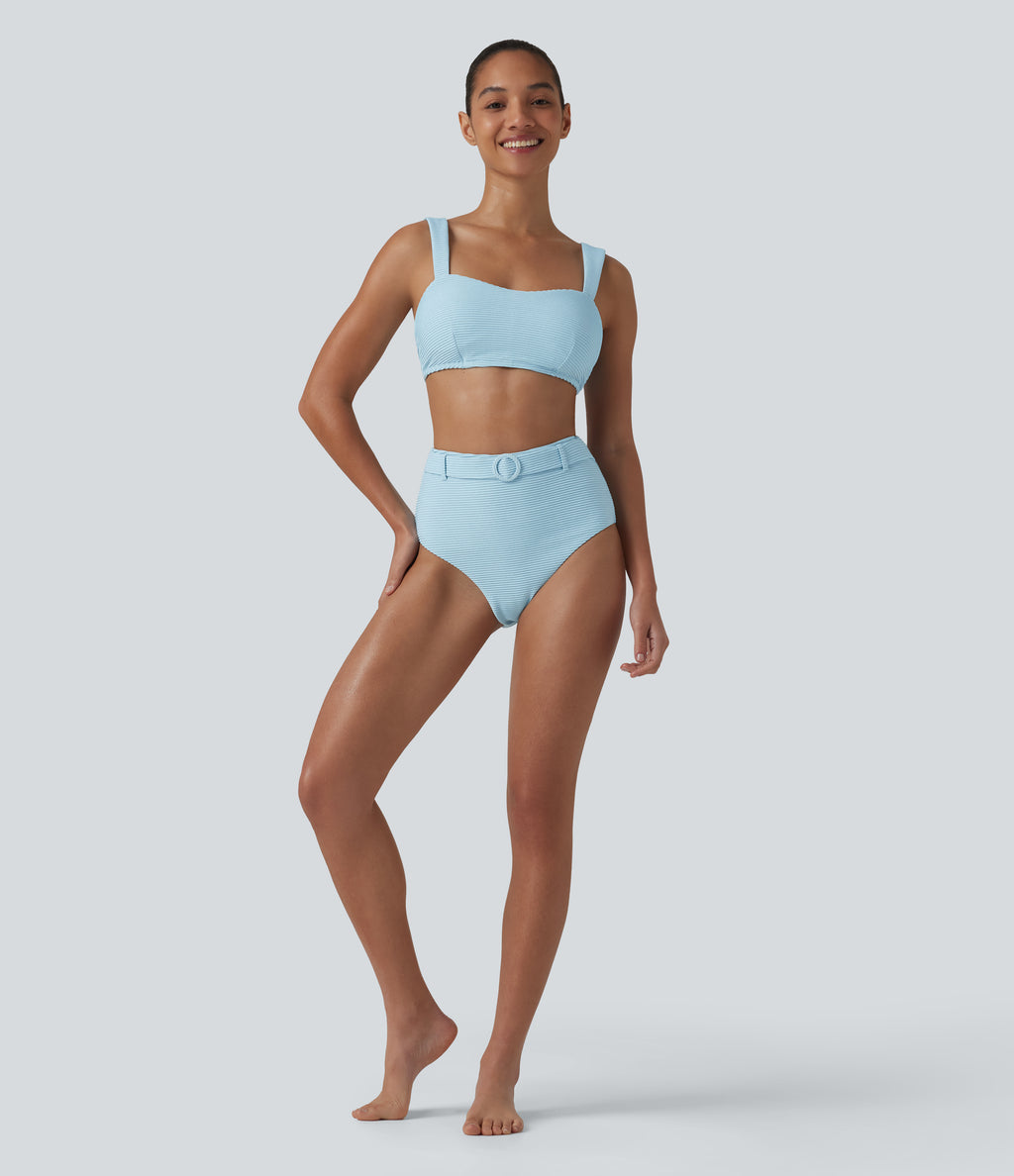Push-Up Square Neck Stripes Sparkle Bikini Top Swimsuit — Cooling Spray — view 4