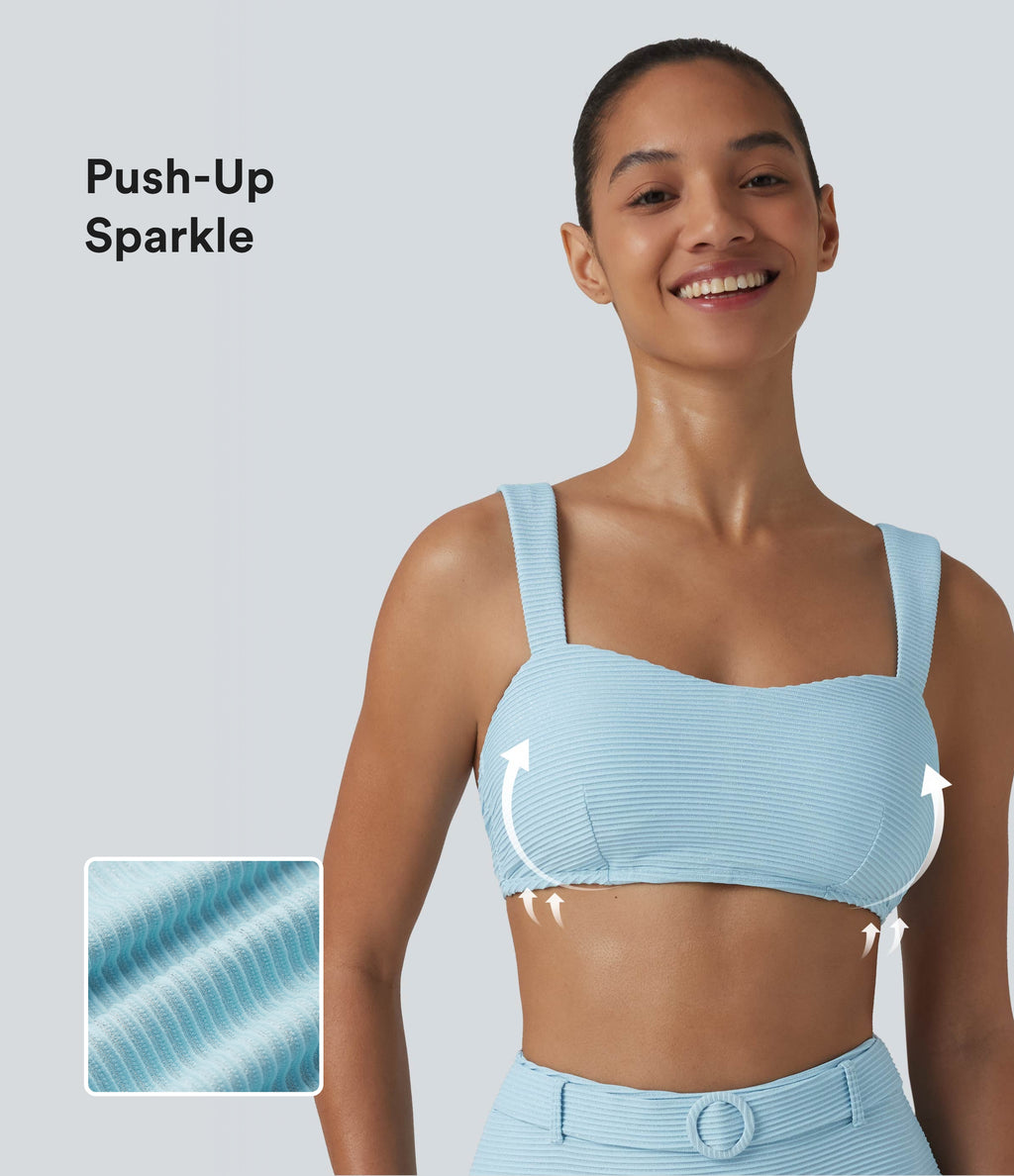 Push-Up Square Neck Stripes Sparkle Bikini Top Swimsuit — Cooling Spray — view 1