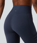 High Waisted Tummy Control Breathable Mesh Contrast Lace Yoag Biker Shorts 9'' with Pockets — Mood Indigo — view 5