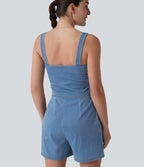 Denim Square Neck Sleeveless Casual Playsuit with Pockets — Vallarta Blue Denim — view 6
