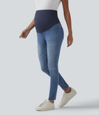 Super High Waisted Skinny 7/8 Casual Maternity Jeans with Pockets — Blue Jasper Denim — view 6