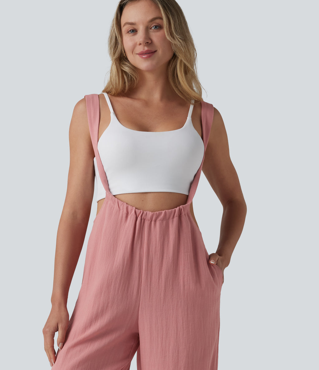 Tie Back Linen-Feel Dungarees with Pockets — Rosette — view 5