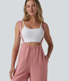 Tie Back Linen-Feel Dungarees with Pockets — Rosette — view 5