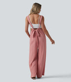 Tie Back Linen-Feel Dungarees with Pockets — Rosette — view 1