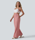 Tie Back Linen-Feel Dungarees with Pockets — Rosette — view 3