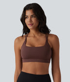 Ribbed Knit Low Support Square Neck Built-in Bra Yoga Sports Bra-UPF40+ — Bitter Chocolate — view 2
