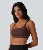 Ribbed Knit Low Support Square Neck Built-in Bra Yoga Sports Bra-UPF40+ — Bitter Chocolate — view 3