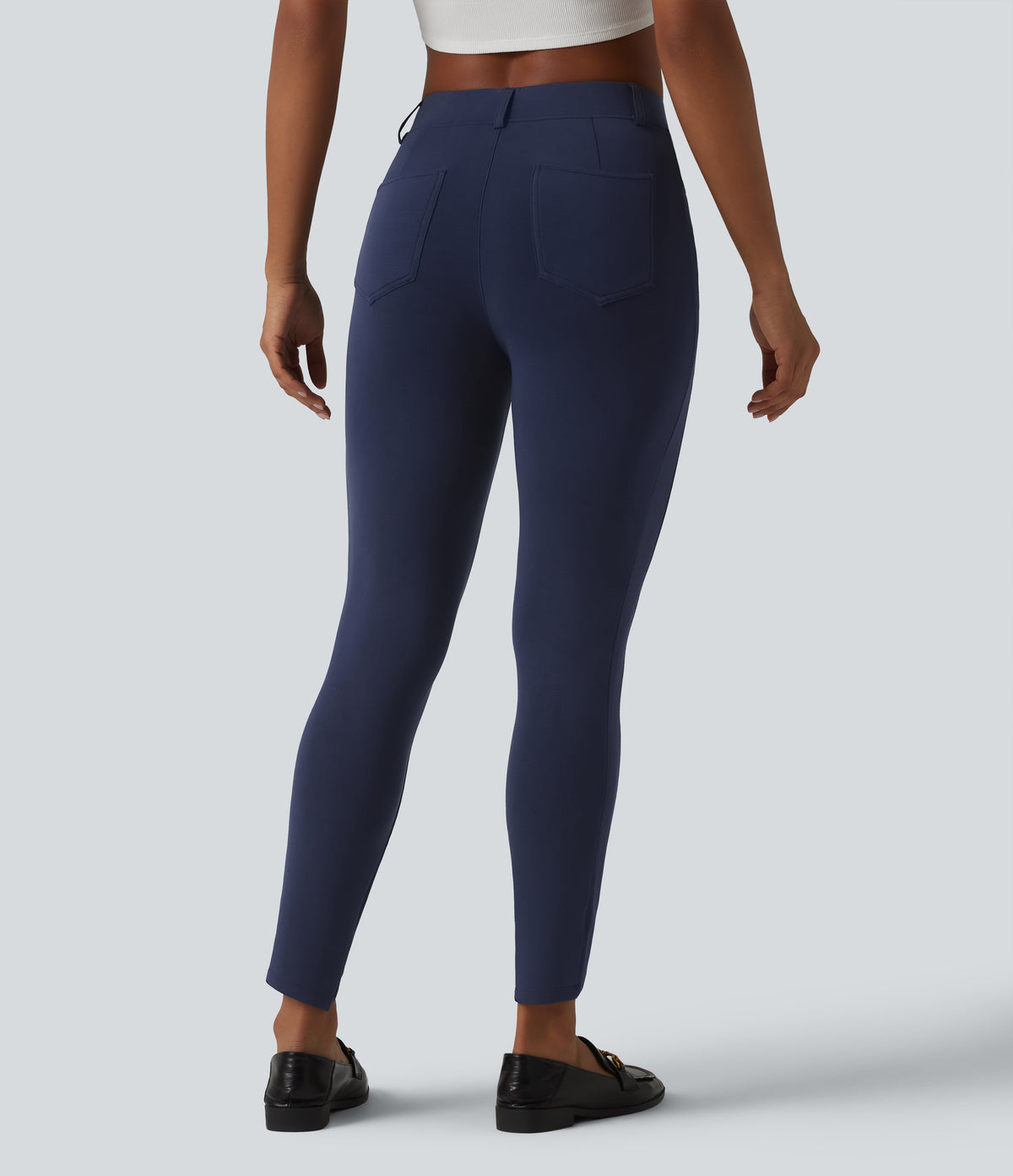 SpacerTek Mid Rise Casual Skinny Trousers with Pockets — Peacoat — view 2