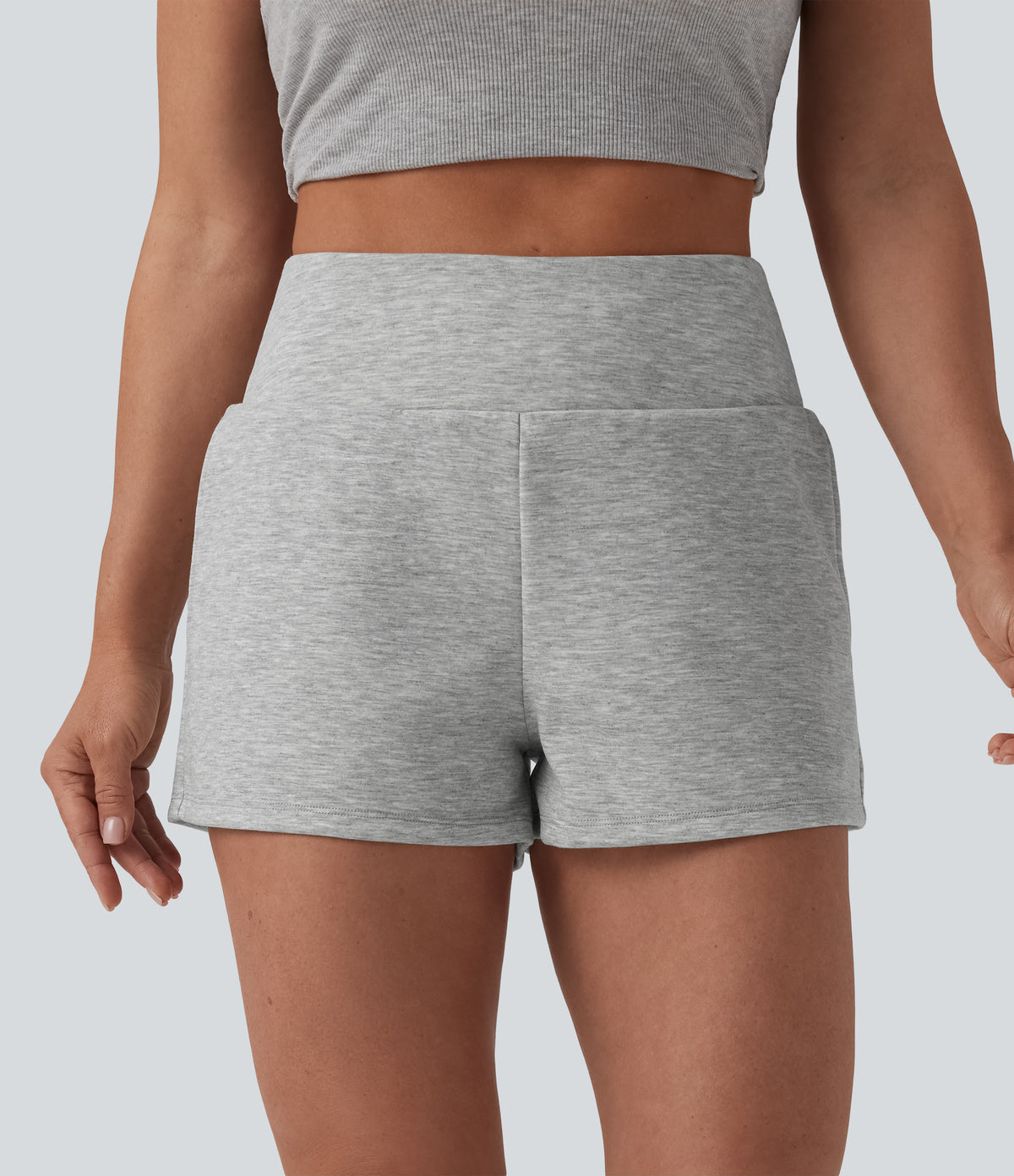High Waisted Tummy Control 2-in-1 Casual Sweat Shorts 3'' with Pockets — Fog Gray — view 4