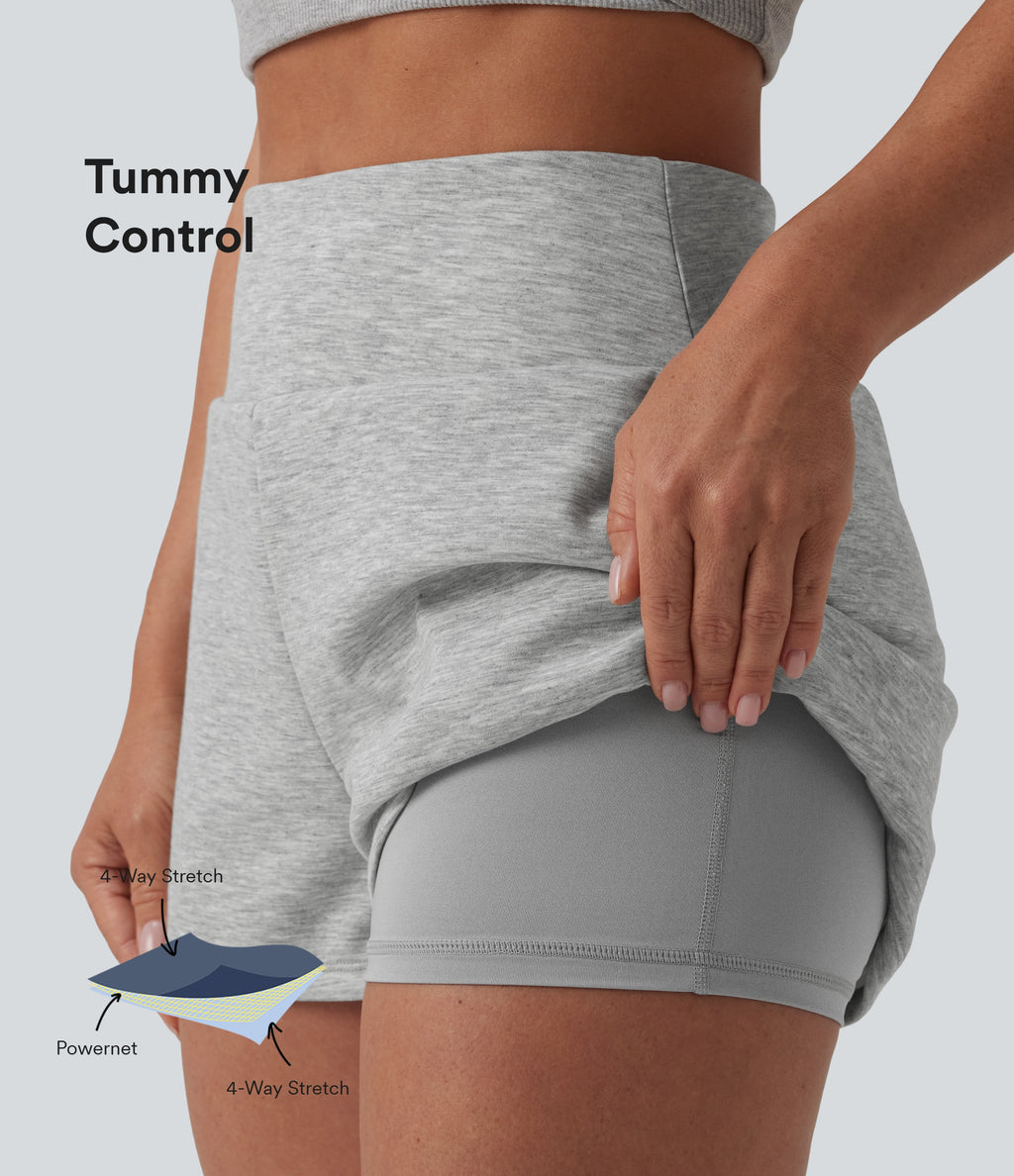 High Waisted Tummy Control 2-in-1 Casual Sweat Shorts 3'' with Pockets — Fog Gray — view 1