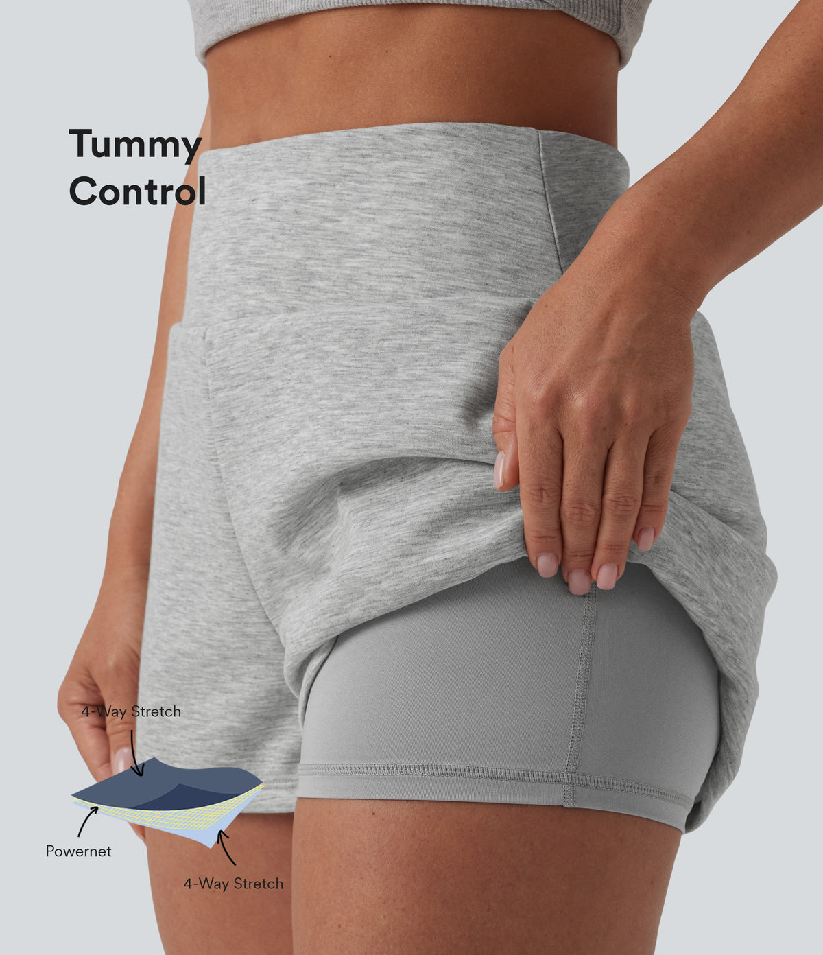 High Waisted Tummy Control 2-in-1 Casual Sweat Shorts 3'' with Pockets — Fog Gray — view 1