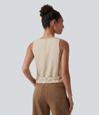 V Neck Casual Linen-Blend Vest — French Oak — view 3