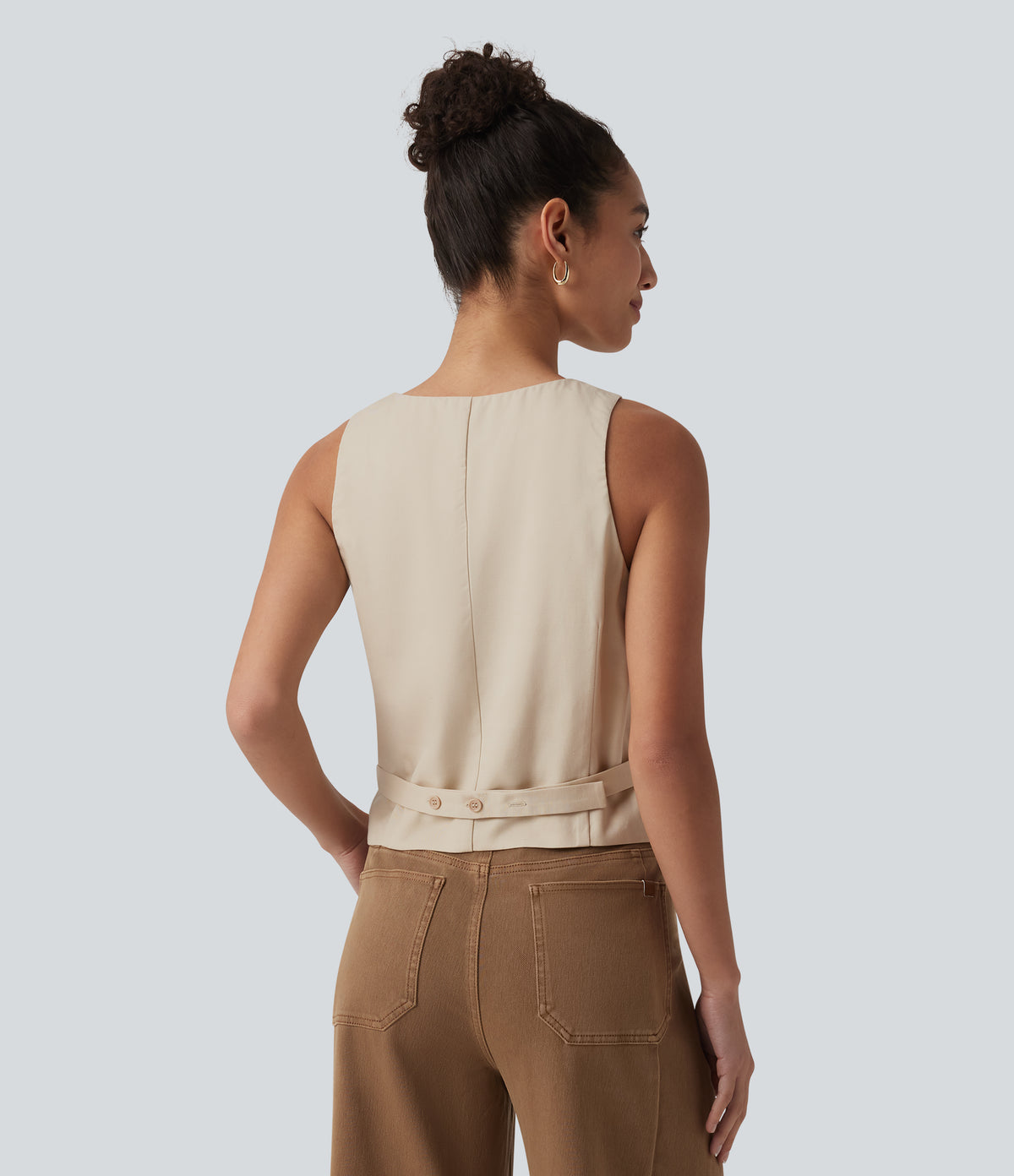 V Neck Casual Linen-Blend Vest — French Oak — view 3