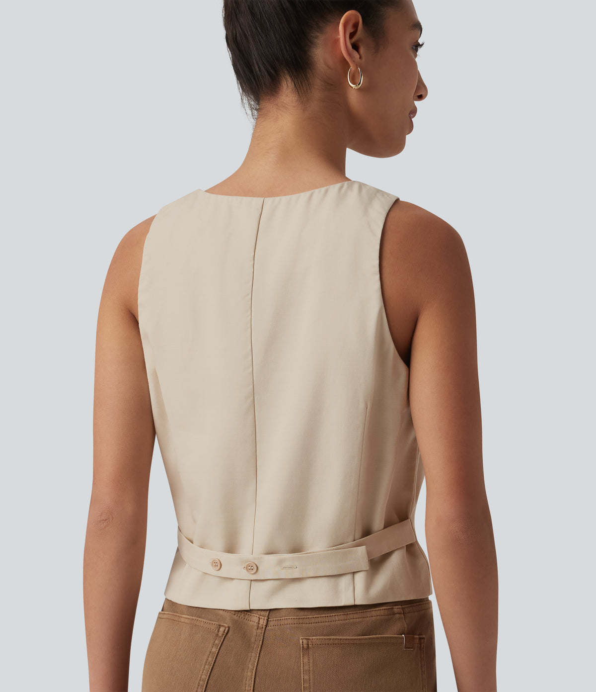 V Neck Casual Linen-Blend Vest — French Oak — view 1