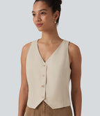 V Neck Casual Linen-Blend Vest — French Oak — view 2