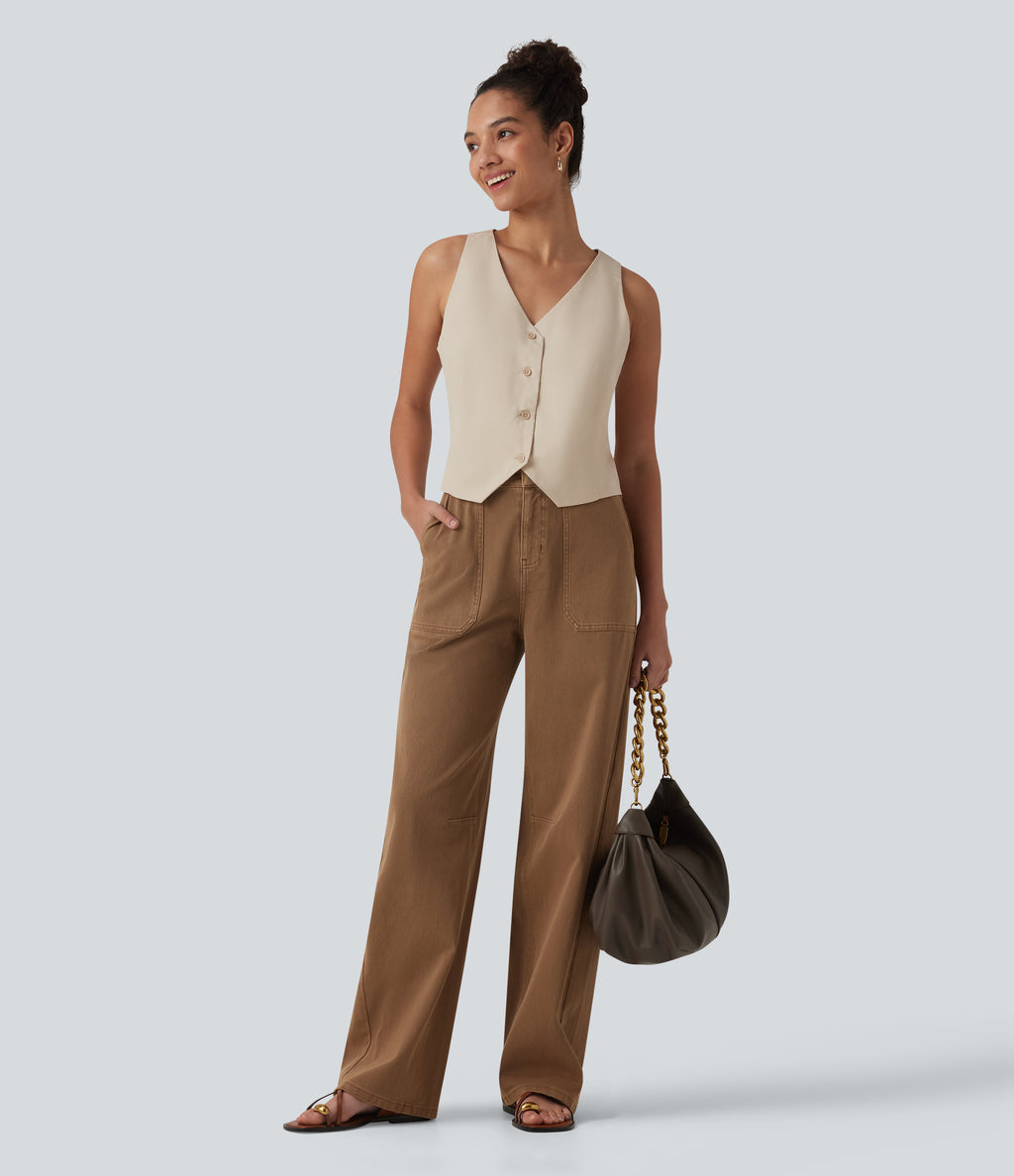 V Neck Casual Linen-Blend Vest — French Oak — view 6
