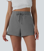 High Waisted Drawstring Quick Dry InstantCool Running Shorts 2.5'' with Pockets-UPF40+ — Steel Gray — view 3