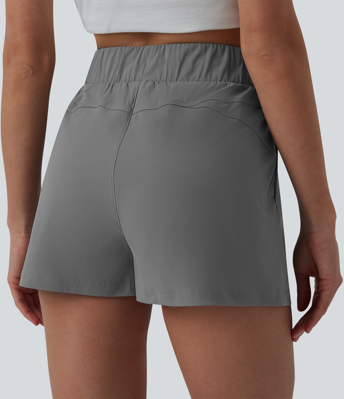 High Waisted Drawstring Quick Dry InstantCool Running Shorts 2.5'' with Pockets-UPF40+ — Steel Gray — view 5