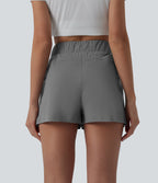 High Waisted Drawstring Quick Dry InstantCool Running Shorts 2.5'' with Pockets-UPF40+ — Steel Gray — view 2