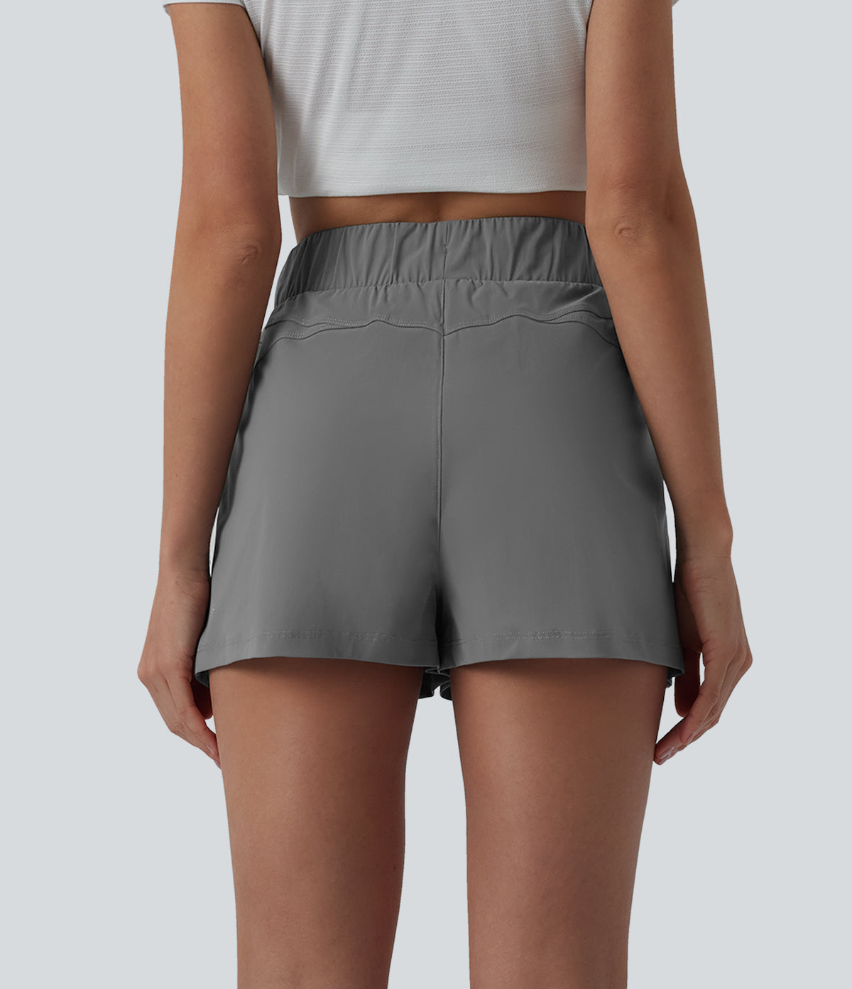 High Waisted Drawstring Quick Dry InstantCool Running Shorts 2.5'' with Pockets-UPF40+ — Steel Gray — view 2