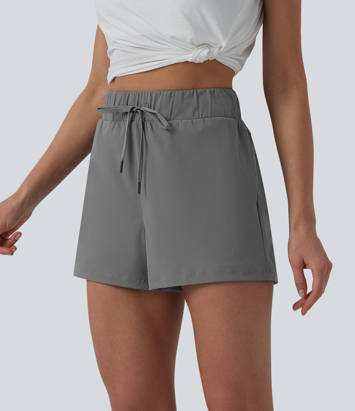 High Waisted Drawstring Quick Dry InstantCool Running Shorts 2.5'' with Pockets-UPF40+ — Steel Gray — view 4