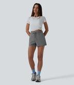 High Waisted Drawstring Quick Dry InstantCool Running Shorts 2.5'' with Pockets-UPF40+ — Steel Gray — view 6
