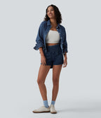 Long Sleeve Stripe Denim Casual Shirt with Pocket — Tide Blue Denim — view 7