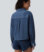 Long Sleeve Stripe Denim Casual Shirt with Pocket — Tide Blue Denim — view 6