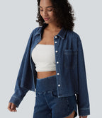 Long Sleeve Stripe Denim Casual Shirt with Pocket — Tide Blue Denim — view 4