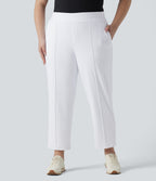 High Waisted Quick Dry Golf Plus Size Trousers with Pockets-Golf Tee-UPF40+ — White — view 2