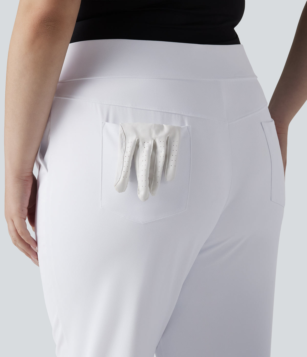 High Waisted Quick Dry Golf Plus Size Trousers with Pockets-Golf Tee-UPF40+ — White — view 5
