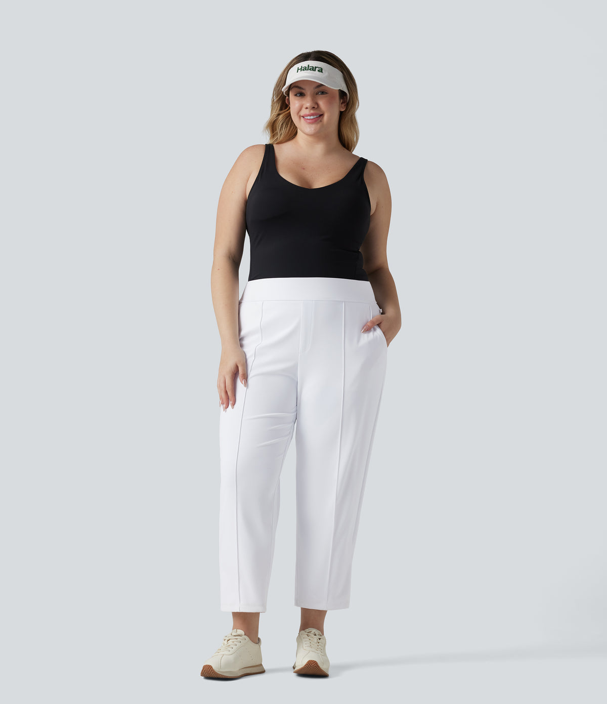 High Waisted Quick Dry Golf Plus Size Trousers with Pockets-Golf Tee-UPF40+ — White — view 8