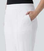 High Waisted Quick Dry Golf Plus Size Trousers with Pockets-Golf Tee-UPF40+ — White — view 6