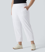 High Waisted Quick Dry Golf Plus Size Trousers with Pockets-Golf Tee-UPF40+ — White — view 3