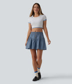 Mid Rise Mini Draped Lyocell Denim Casual A-line Skirt — Blue Jasper Denim — view 6