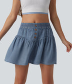 Mid Rise Mini Draped Lyocell Denim Casual A-line Skirt — Blue Jasper Denim — view 1