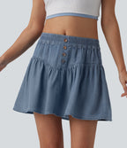 Mid Rise Mini Draped Lyocell Denim Casual A-line Skirt — Blue Jasper Denim — view 4