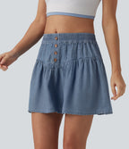 Mid Rise Mini Draped Lyocell Denim Casual A-line Skirt — Blue Jasper Denim — view 3