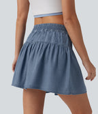Mid Rise Mini Draped Lyocell Denim Casual A-line Skirt — Blue Jasper Denim — view 5