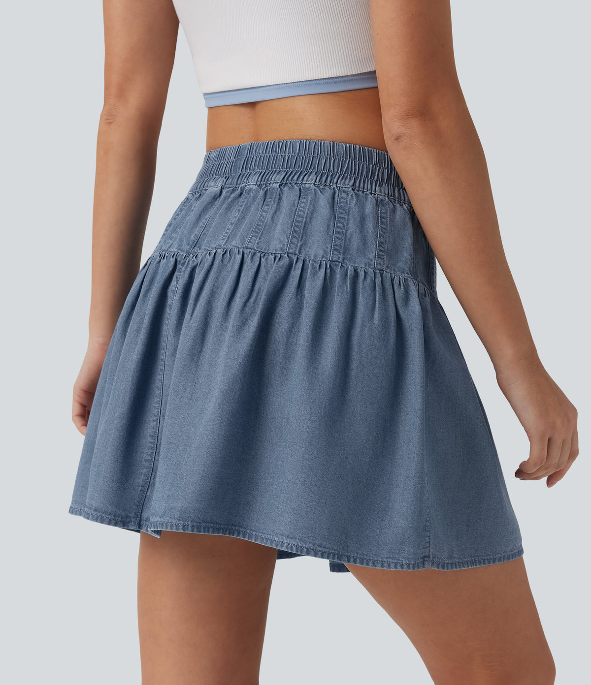 Mid Rise Mini Draped Lyocell Denim Casual A-line Skirt — Blue Jasper Denim — view 5