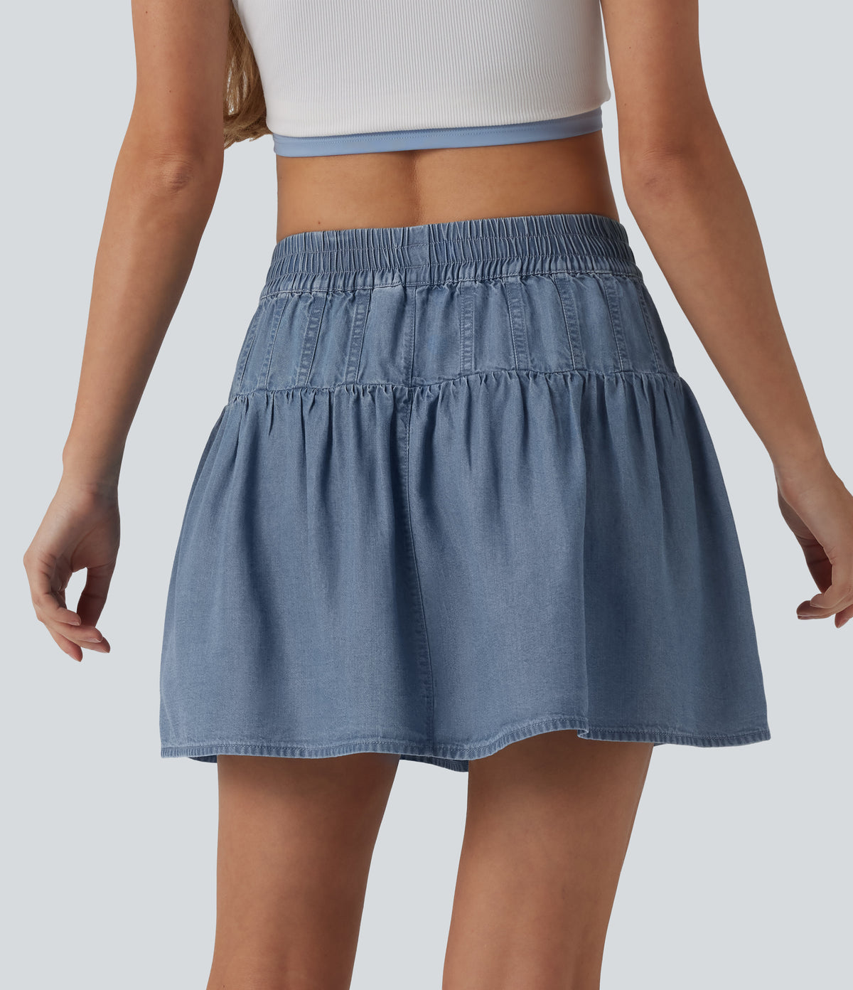 Mid Rise Mini Draped Lyocell Denim Casual A-line Skirt — Blue Jasper Denim — view 2