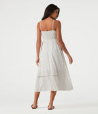 Tie Front Cut Out Midi Linen-Feel Slip Dress with Pockets — White — view 2