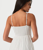Tie Front Cut Out Midi Linen-Feel Slip Dress with Pockets — White — view 5